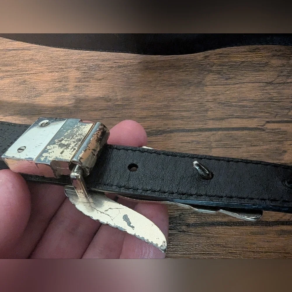 Lacoste,Black Crocodile Pattern Belt,37'